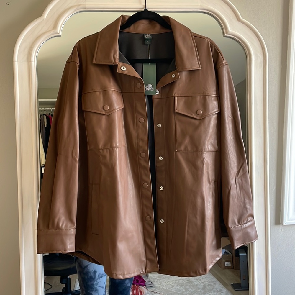 Wild Fable Brown Faux Leather Shacket